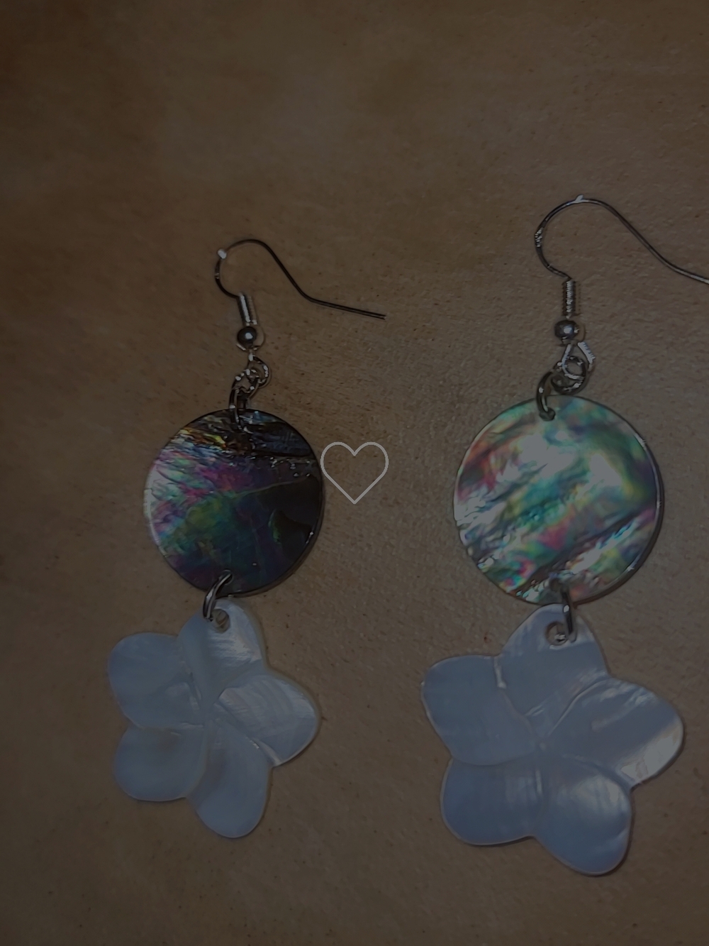 Iridescent Shell Disc and White Flower Drop Earrings - Women Jewelry